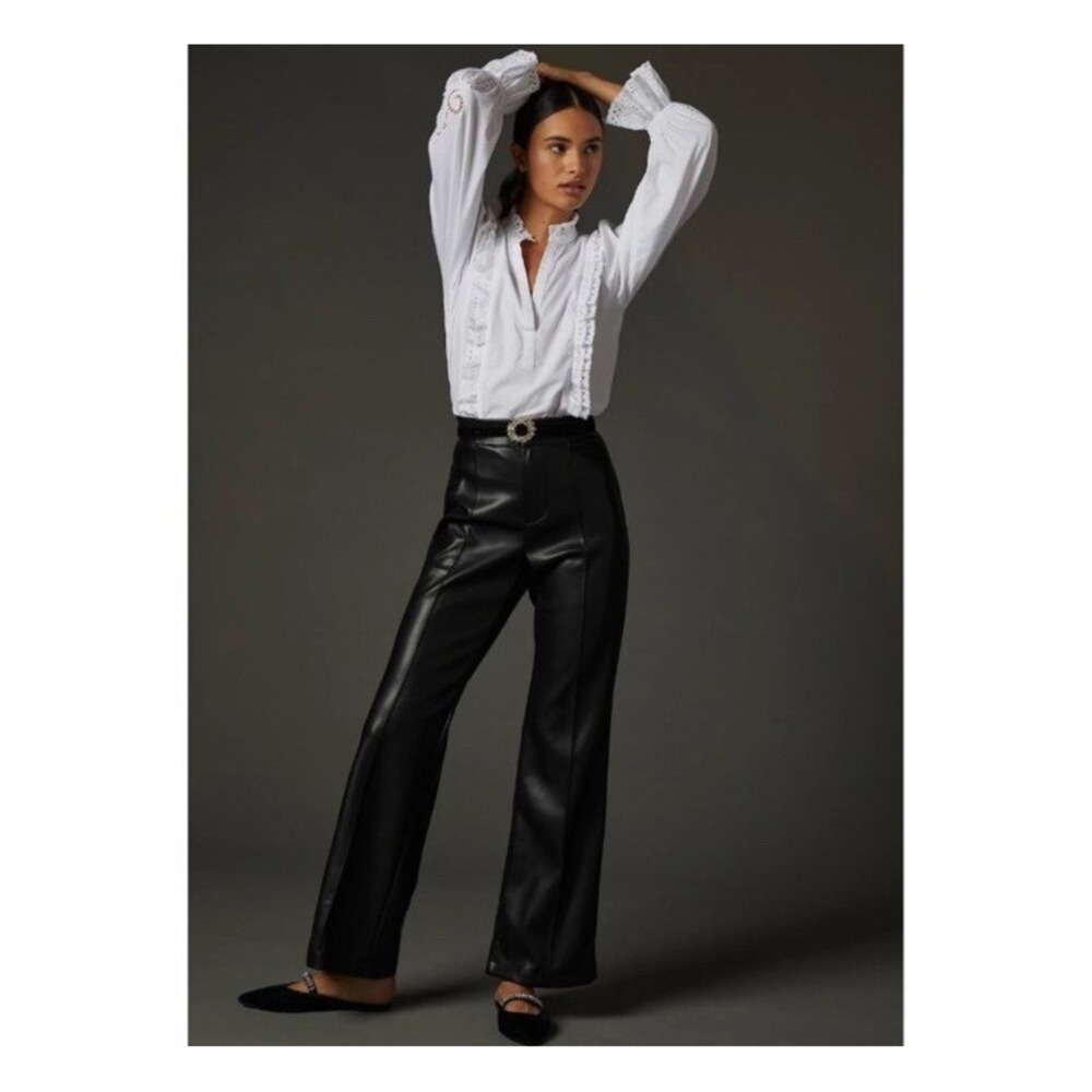 Avec Les Filles High Rise Straight Leg Faux Leather Pants Black Women's Size 10